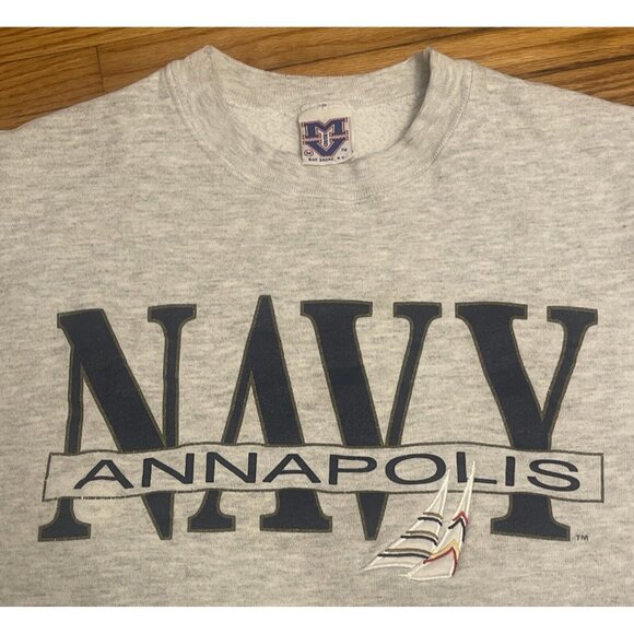 Vintage 90s Medium Navy Annapolis Academy MV Sport Crewneck Sweatshirt USA - Picture 3 of 8